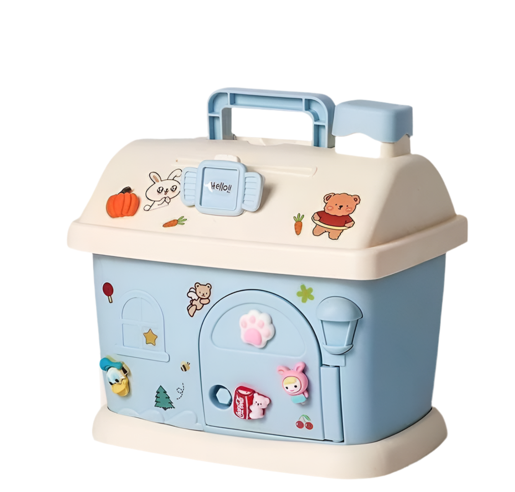 MINI ALCANCIA CASA KAWAII + STICKERS 3D (CELESTE)