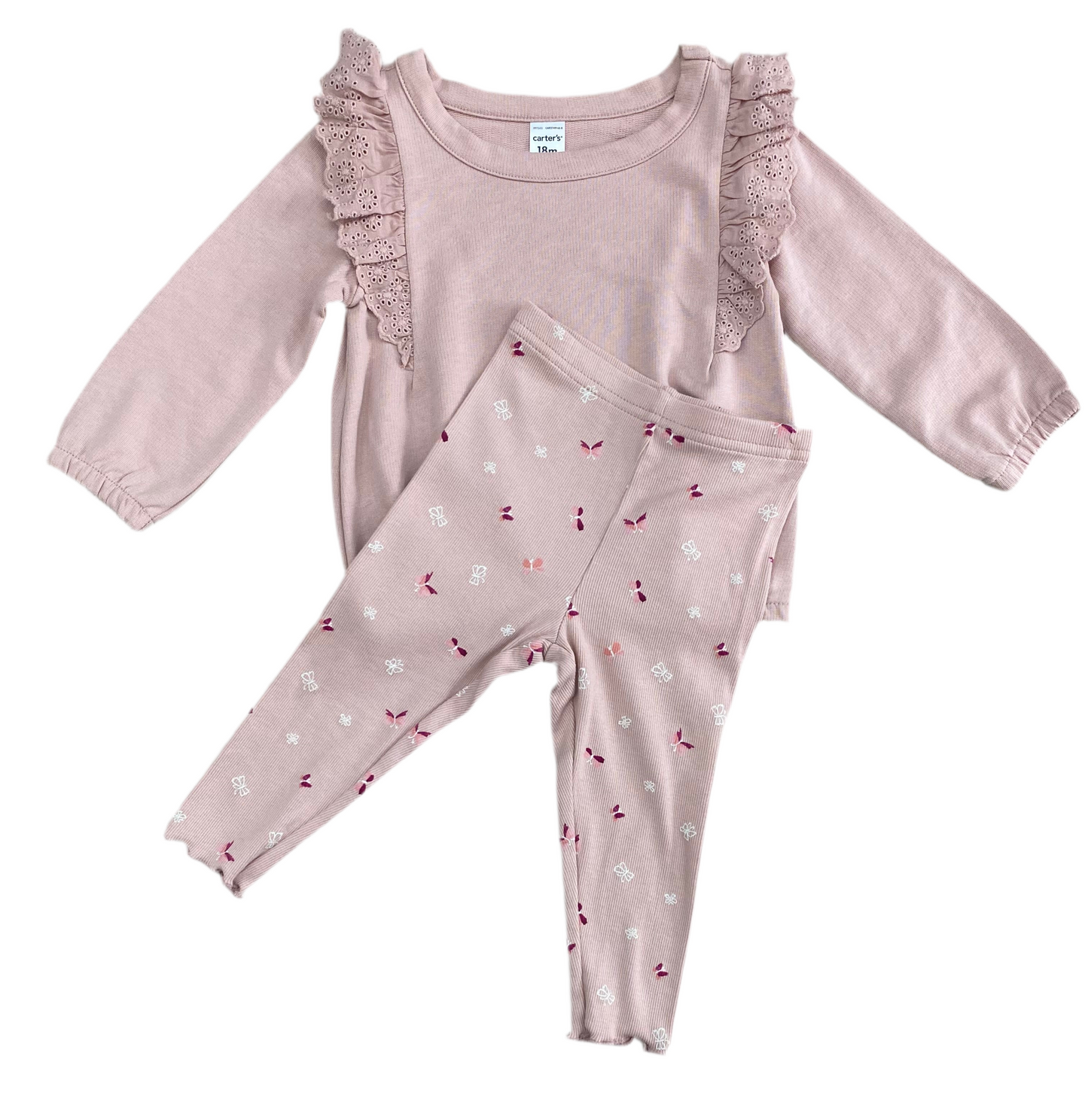 CONJUNTO 2 PIEZAS PIJAMA BUSO/PANTALÓN ROSA ESTAMPADO MARIPOSAS (18M)