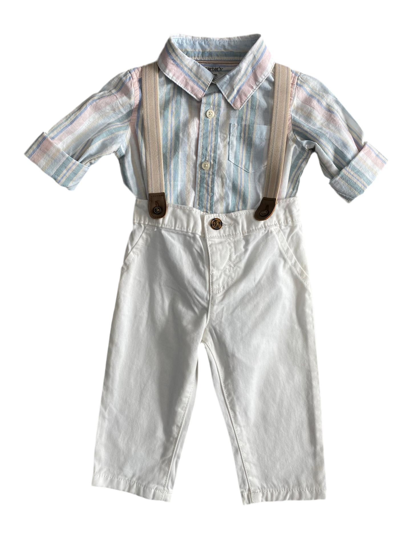 CONJUNTO CAMISA MANGA LARGA/PANTALÓN CON TIRANTES (9M)