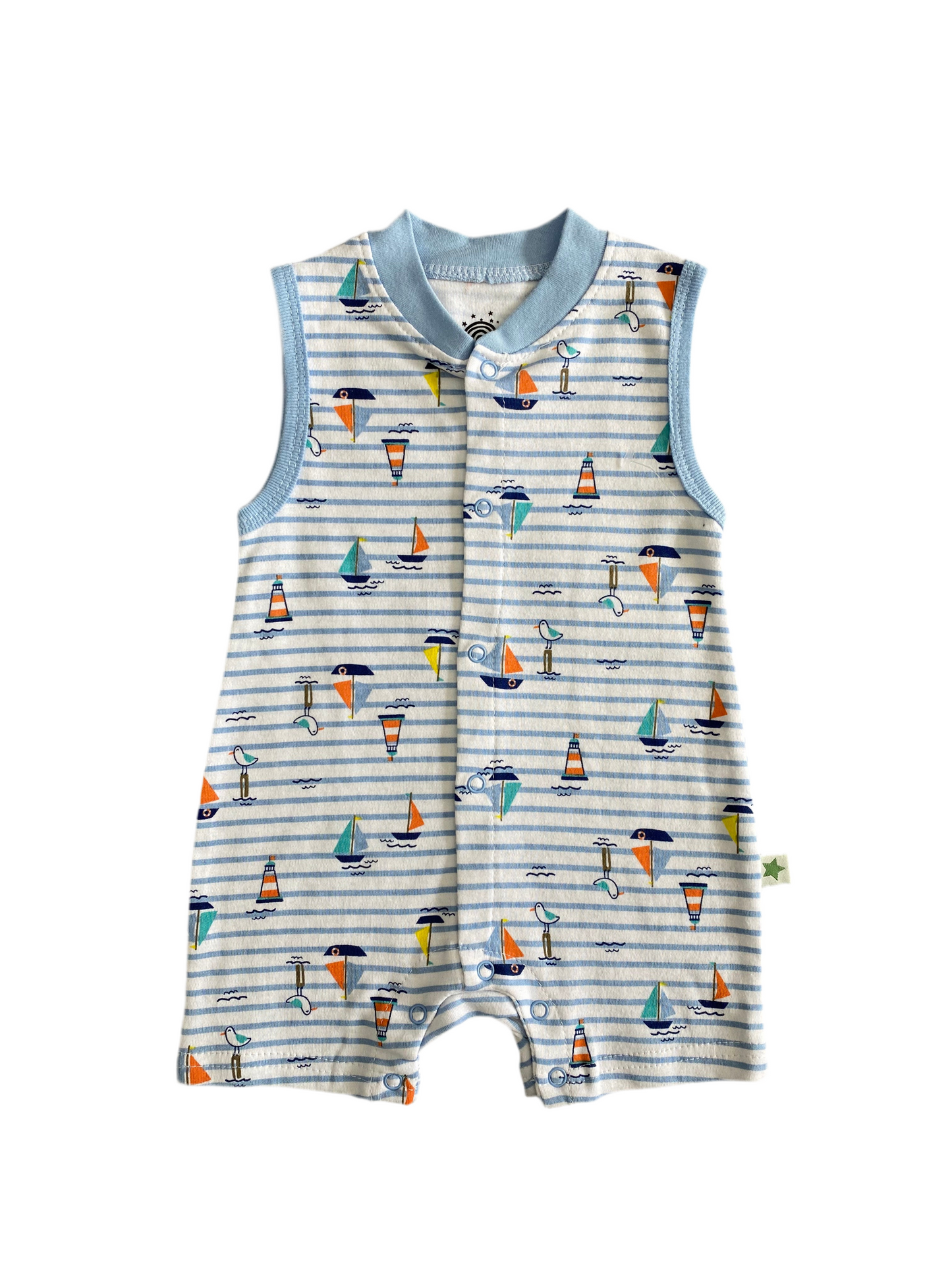 BODY SIN MANGAS ESTAMPADO VELERO CELESTE/RAYAS (6-9M)