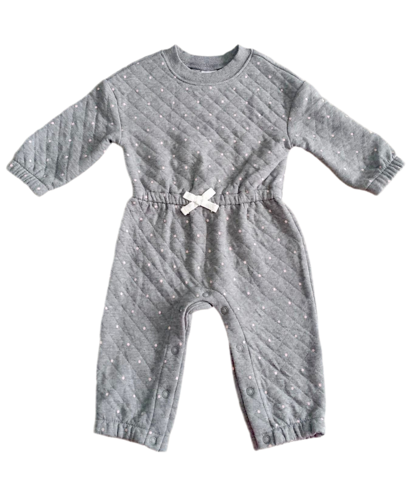 PIJAMA CÁLIDA GRIS PUNTOS ROSA (6M)