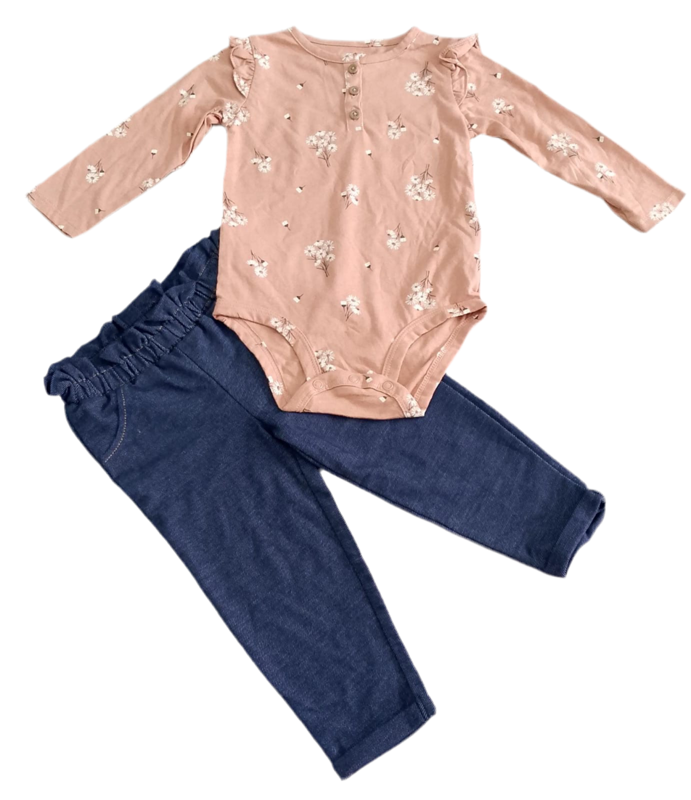 CONJUNTO 2 PIEZAS BODY MANGA LARGA/PANTALÓN ESTAMPADO FLORES (18M)