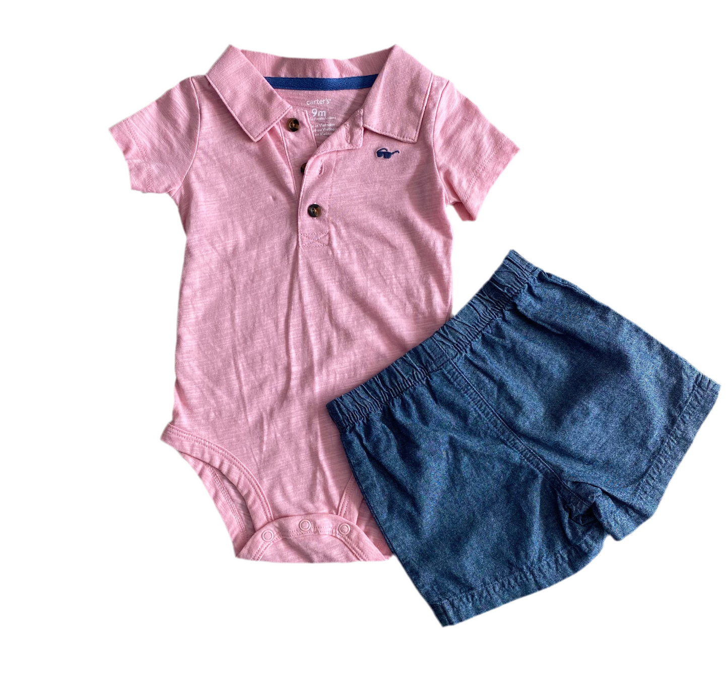 CONJUNTO 2 PIEZAS BODY/SHORT ROSA/AZUL (9M)