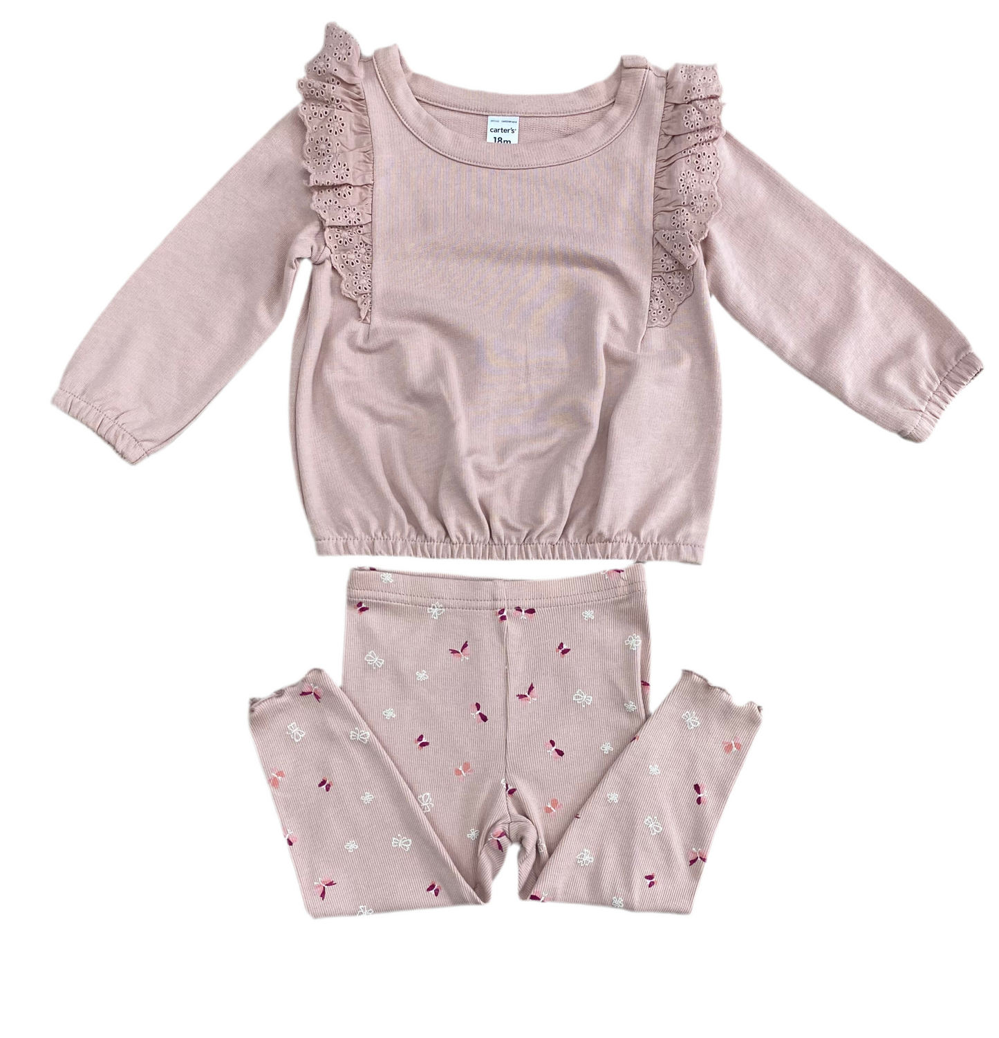 CONJUNTO 2 PIEZAS PIJAMA BUSO/PANTALÓN ROSA ESTAMPADO MARIPOSAS (18M)