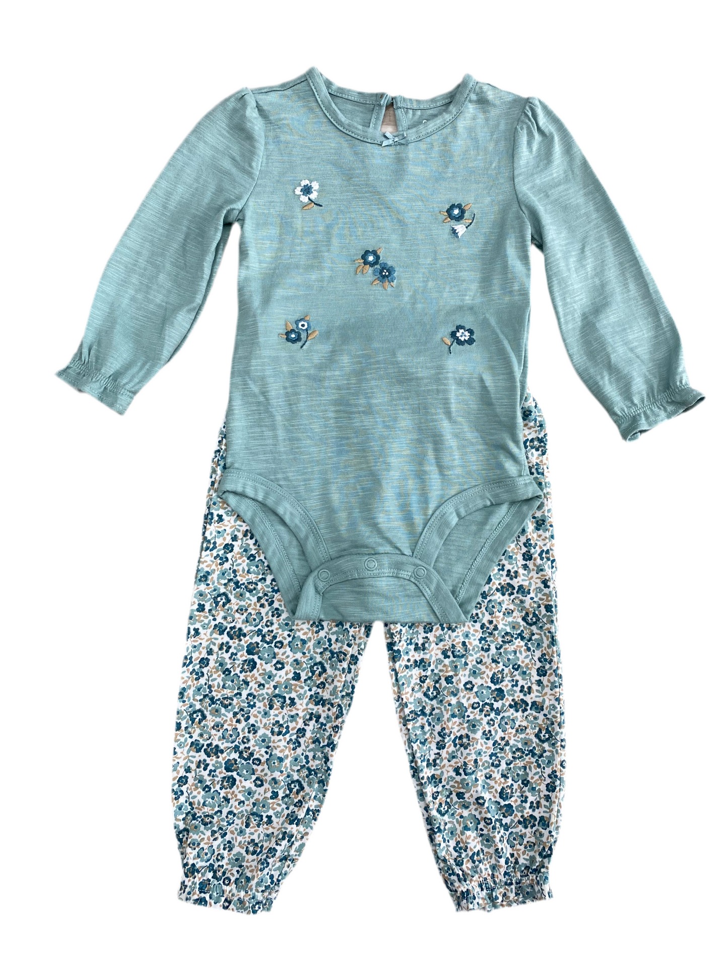 CONJUNTO 2 PIEZAS BODY MANGA LARGA/PANTALÓN ESTAMPADO FLORES (12M)