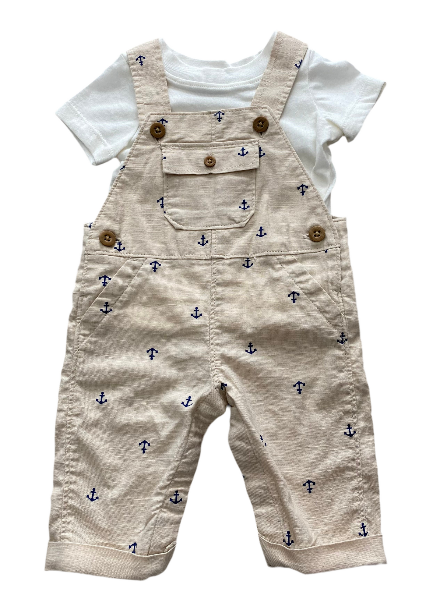 CONJUNTO 2 PIEZAS CAMISETA/OVEROL ESTAMPADO ANCLA MAR (3M)