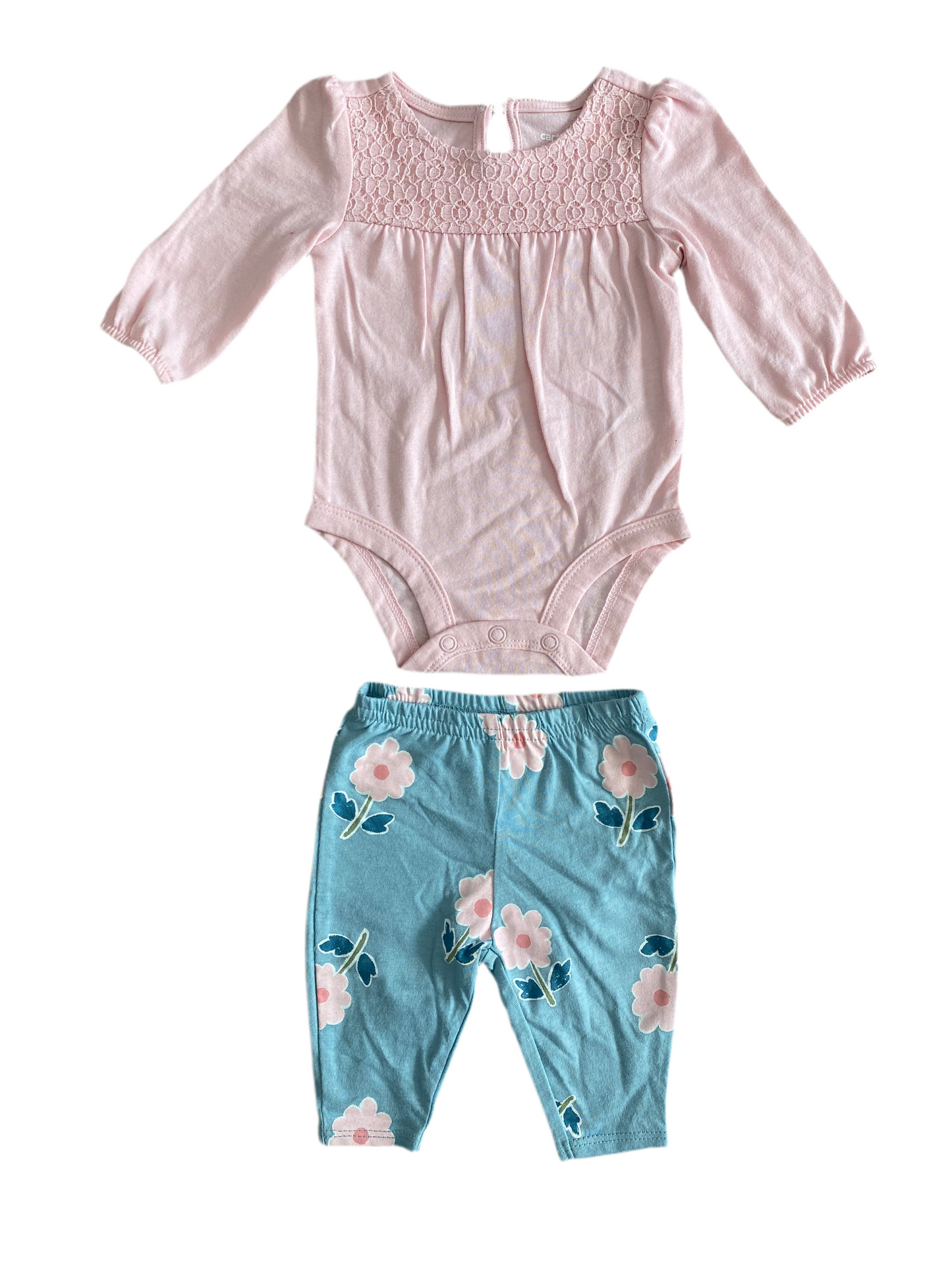 CONJUNTO BODY/PANTALÓN ROSA ESTAMPADO FLORES (NB/0M)