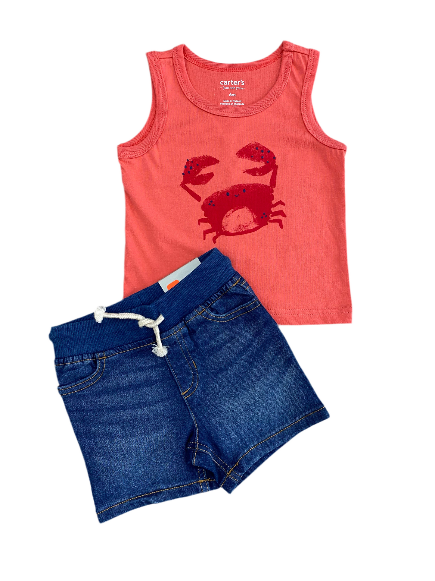 CONJUNTO 2 PIEZAS BLUSA SIN MANGAS/SHORT ESTAMPADO CANGREJO (6M)