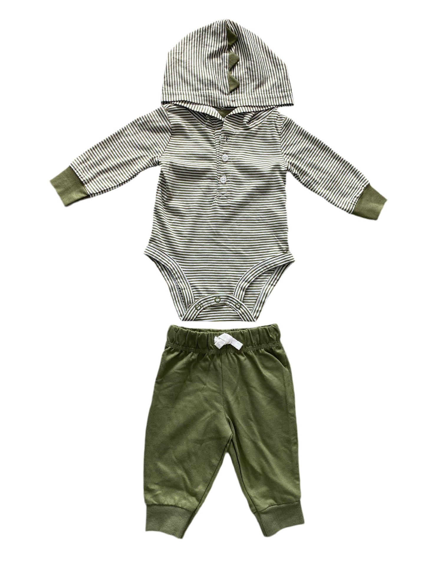 CONJUNTO 2 PIEZAS BODY MANGA LARGA CON CAPUCHA/PANTALÓN VERDE (3M)