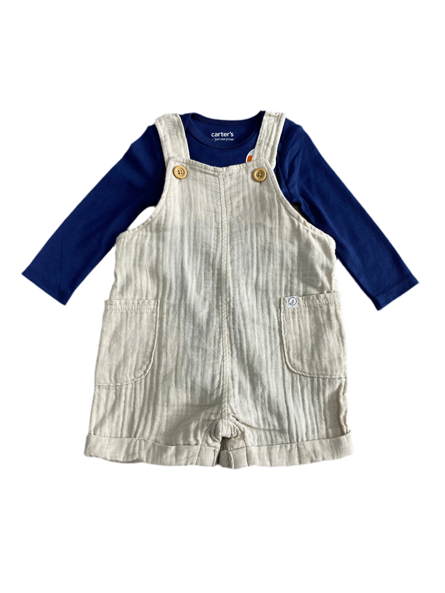 CONJUNTO 2 PIEZAS BUSO AZUL/ OVEROL BEIGE (6M)