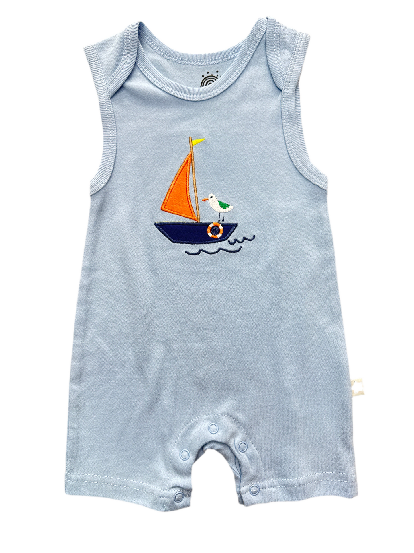 BODY SIN MANGAS ESTAMPADO VELERO CELESTE/RAYAS (6-9M)
