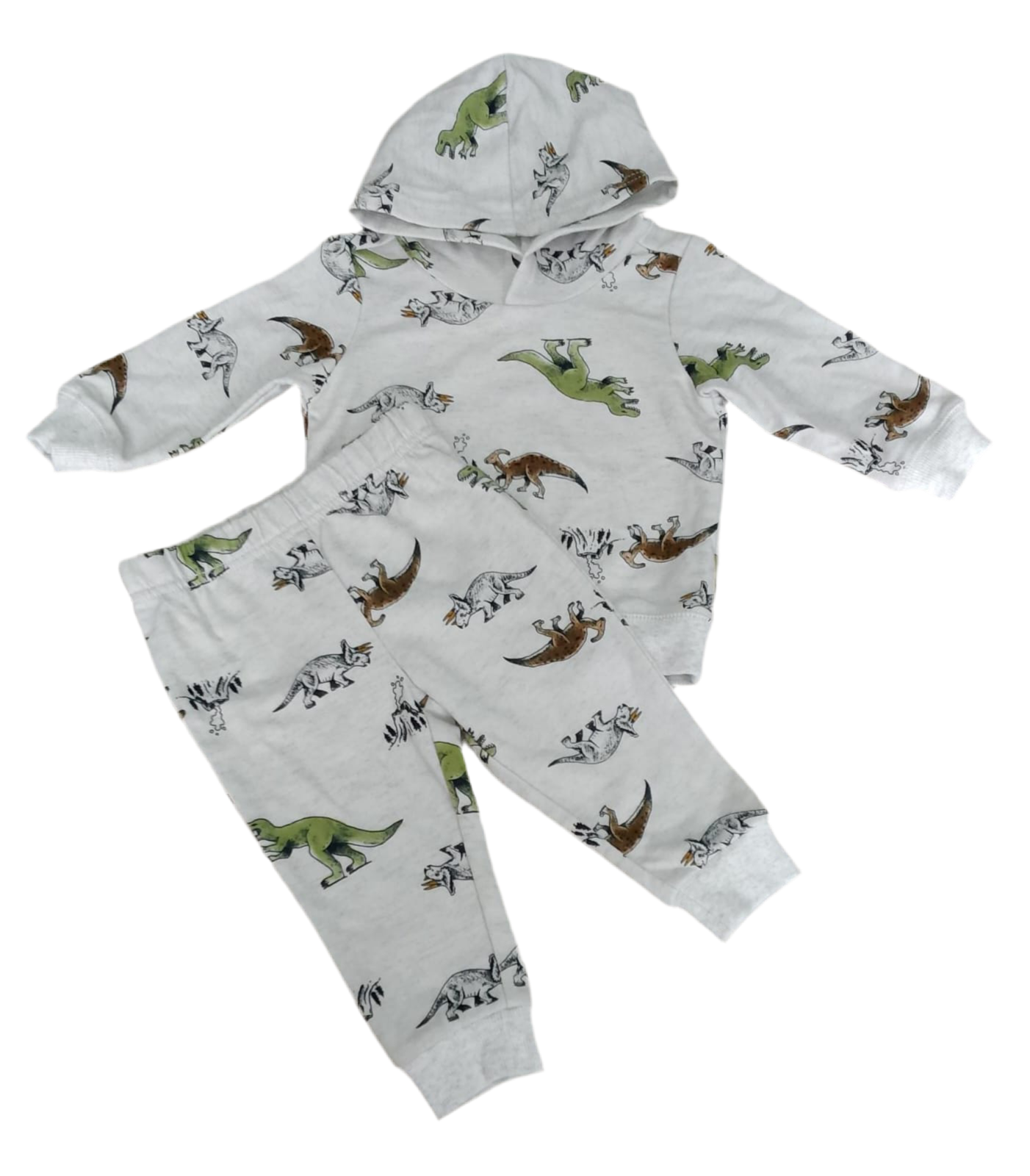 CONJUNTO 2 PIEZAS CHOMPA CON CAPUCHA/PANTALÓN ESTAMPADO DINOSAURIOS (9M)