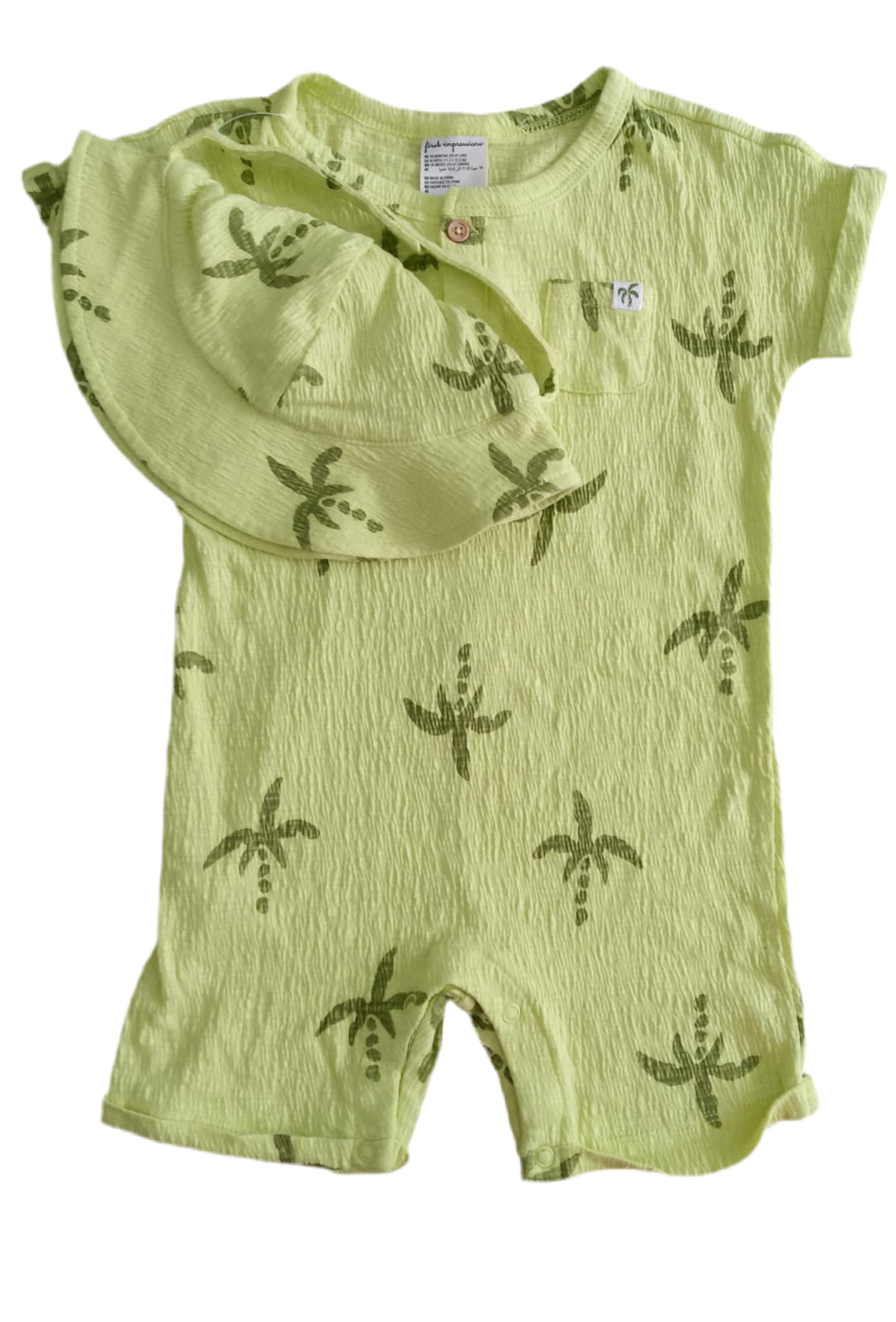 CONJUNTO 2 PIEZAS MONO/GORRO ESTAMPADO PALMERAS VERDE (18M)