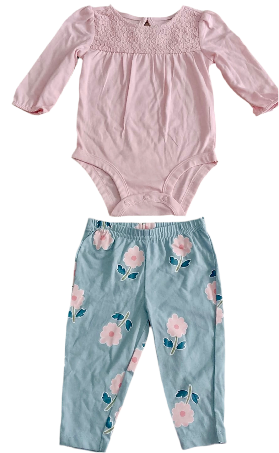 CONJUNTO 2 PIEZAS BODY/PANTALÓN ESTAMPADO FLORES (6M)