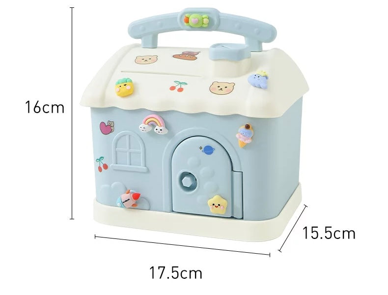 MINI ALCANCIA CASA KAWAII + STICKERS 3D (CELESTE)