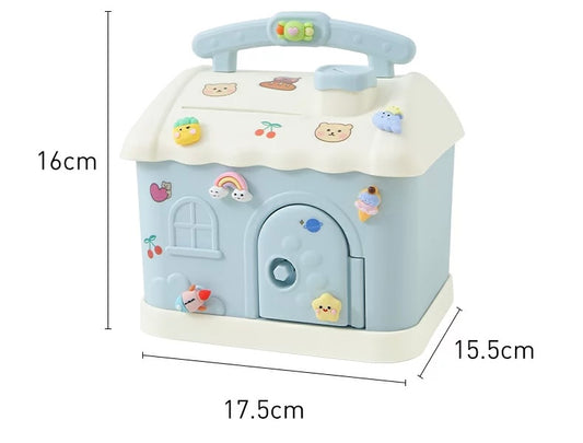MINI ALCANCIA CASA KAWAII + STICKERS 3D (CELESTE)
