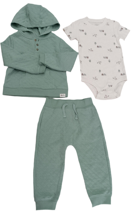 CONJUNTO 3 PIEZAS BUSO CON CAPUCHA/BODY/PANTALÓN (24M/2T)
