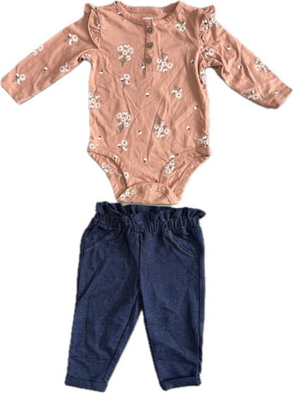 CONJUNTO 2 PIEZAS BODY MANGA LARGA/PANTALÓN ESTAMPADO FLORES (24M/2T)