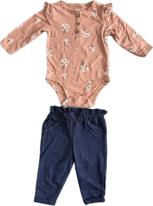 CONJUNTO 2 PIEZAS BODY MANGA LARGA/PANTALÓN ESTAMPADO FLORES (24M/2T)