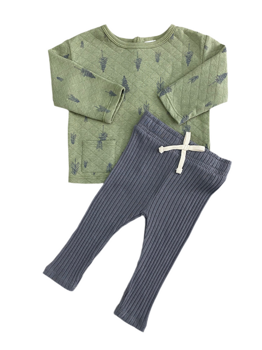 CONJUNTO 2 PIEZAS VERDE PLOMO SUÉTER/LEGGINGS (6-9M)