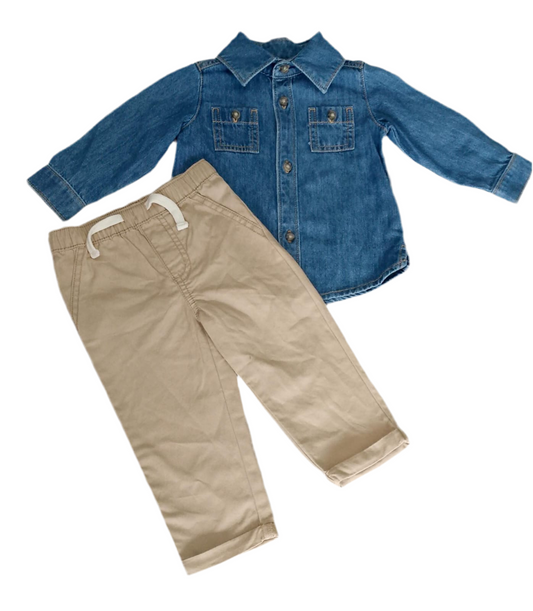 CONJUNTO 2 PIEZAS CAMISA MANGA LARGA JEAN/PANTALÓN (12M/1T)