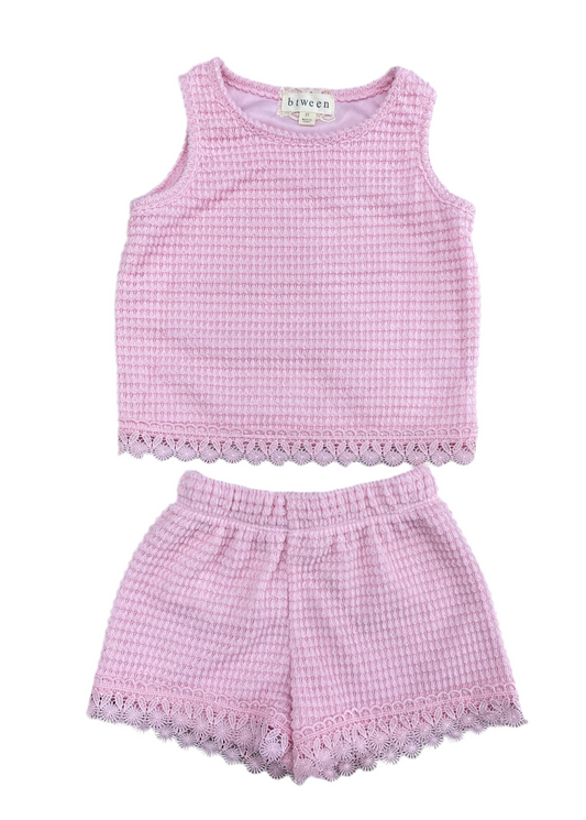 CONJUNTO 2 PIEZAS BLUSA SIN MANGAS/SHORT ROSA (3T)