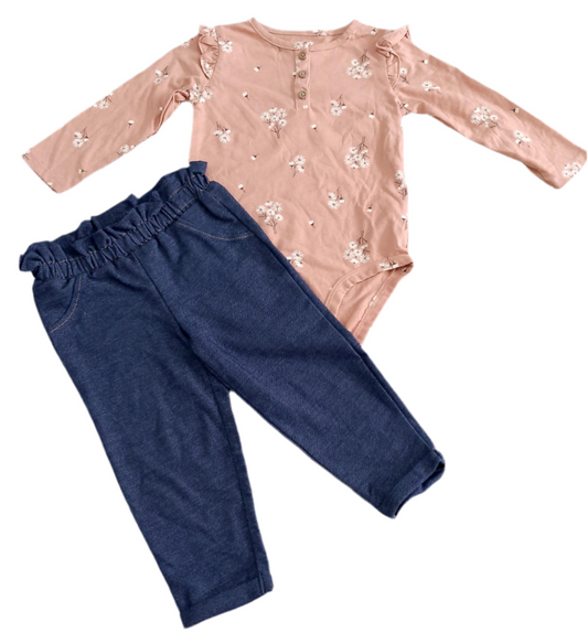CONJUNTO 2 PIEZAS BODY MANGA LARGA/PANTALÓN ESTAMPADO FLORES (18M)
