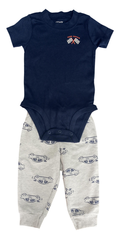 CONJUNTO 2 PIEZAS BODY/PANTALÓN ESTAMPADO CARRERAS AUTO (9M)
