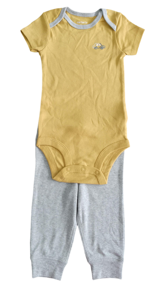CONJUNTO 2 PIEZAS BODY/PANTALÓN AMARILLO/GRIS (6M)
