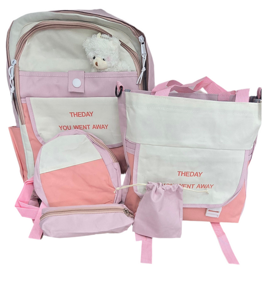 SET DE MOCHILA COREANA OSITO 5 PIEZAS LILA
