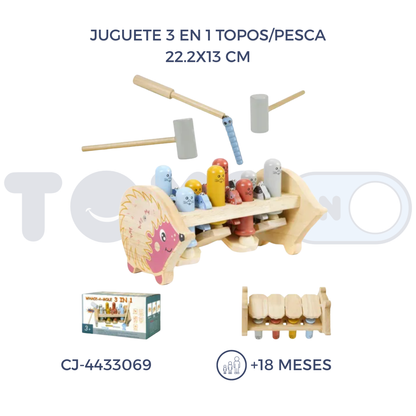 JUGUETE 3 EN 1 TOPOS/PESCA (18M+)