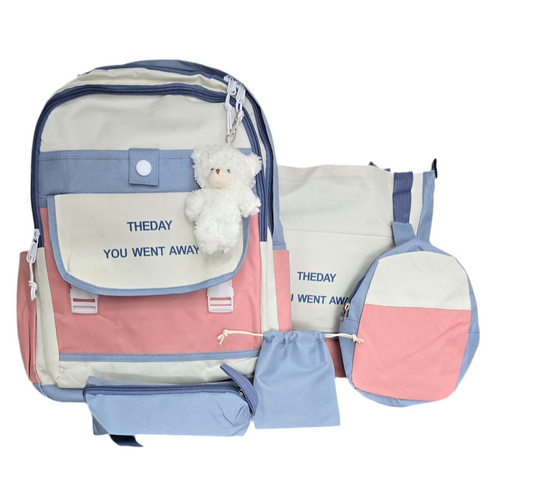 SET DE MOCHILA COREANA OSITO 5 PIEZAS LILA