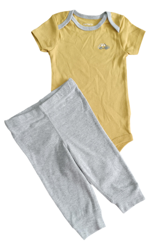 CONJUNTO 2 PIEZAS BODY/PANTALÓN AMARILLO/GRIS (6M)
