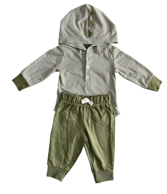 CONJUNTO 2 PIEZAS BODY MANGA LARGA CON CAPUCHA/PANTALÓN VERDE (3M)