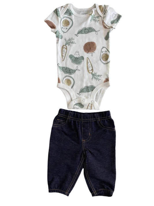 CONJUNTO 2 PIEZAS BODY/PANTALÓN ESTAMPADO AGUACATE (3M)