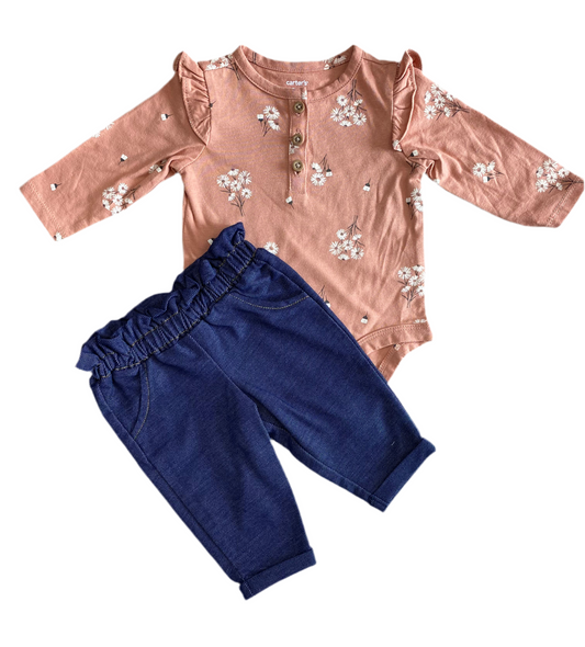 CONJUNTO 2 PIEZAS BODY MANGA LARGA/PANTALÓN ESTAMPADO FLORES (24M/2T)