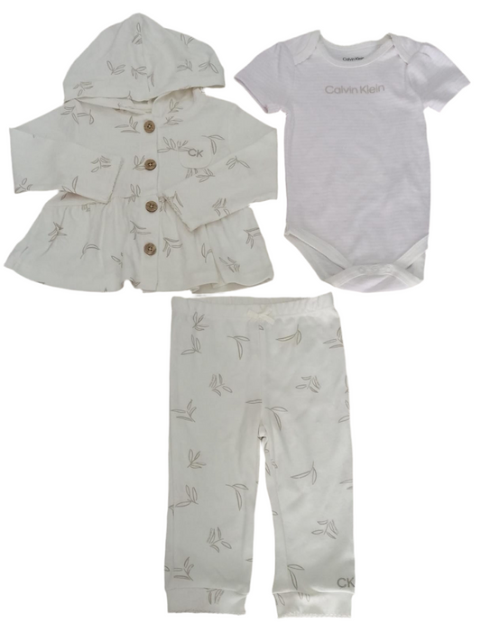 CONJUNTO 3 PIEZAS CHOMPA CON CAPUCHA/BODY RAYAS ROSA/PANTALÓN (6-9M)