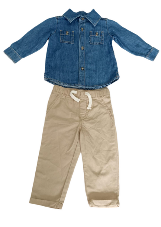 CONJUNTO 2 PIEZAS CAMISA MANGA LARGA JEAN/PANTALÓN (12M/1T)