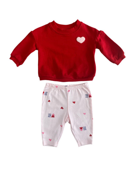CONJUNTO 2 PIEZAS BUSO/PANTALÓN ESTAMPADO CORAZONES NB (0M)