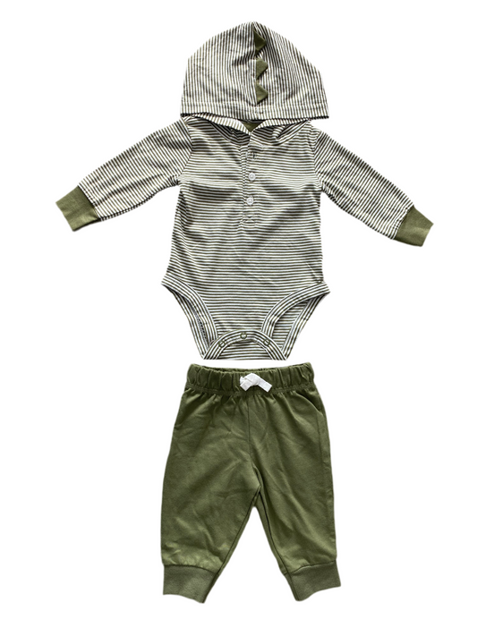 CONJUNTO 2 PIEZAS BODY MANGA LARGA CON CAPUCHA/PANTALÓN VERDE (3M)