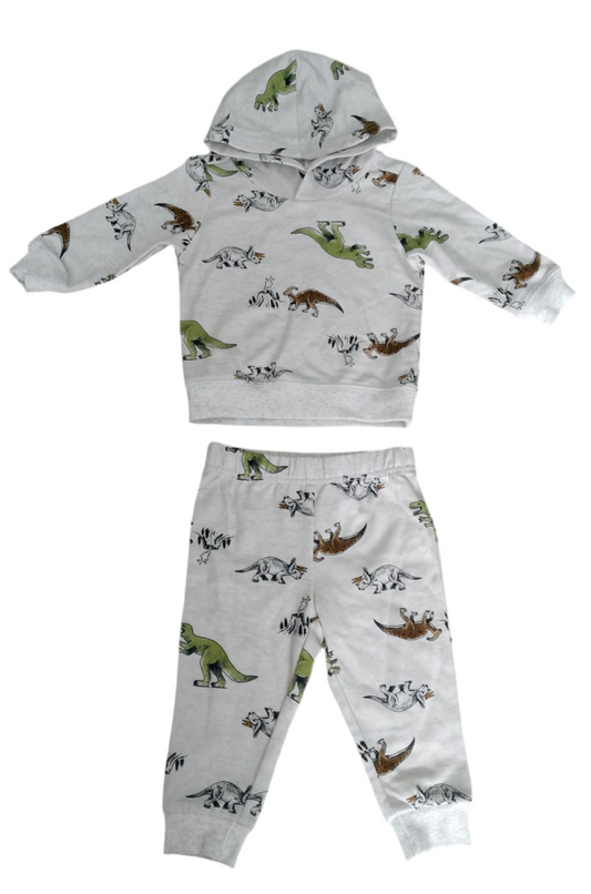 CONJUNTO 2 PIEZAS CHOMPA CON CAPUCHA/PANTALÓN ESTAMPADO DINOSAURIOS (9M)