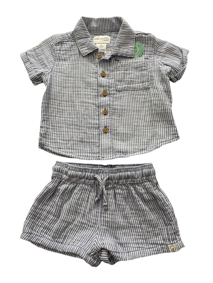 CONJUNTO 2 PIEZAS CAMISA MANGA CORTA/SHORT RAYAS AZULES/BLANCAS (3M)