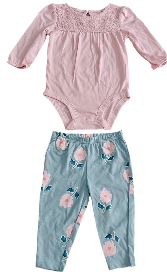 CONJUNTO 2 PIEZAS BODY/PANTALÓN ESTAMPADO FLORES (6M)