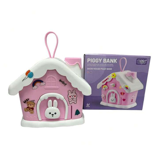 MINI ALCANCIA CASA KAWAII + STICKERS 3D (ROSADO)