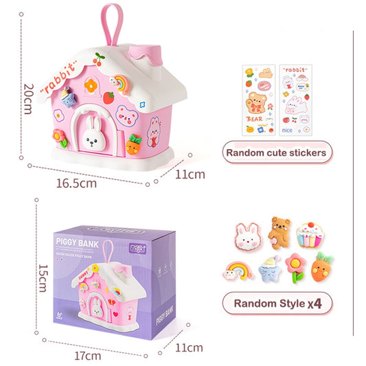 MINI ALCANCIA CASA KAWAII + STICKERS 3D (ROSADO)