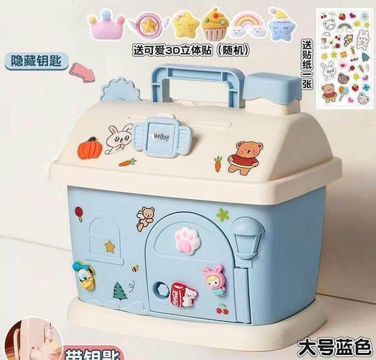 MINI ALCANCIA CASA KAWAII + STICKERS 3D (CELESTE)