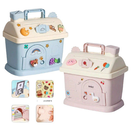 ALCANCIA CASA KAWAII + STICKERS (CELESTE/ROSA)