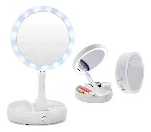 ESPEJO DE MAQUILLAJE FOLD AWAY + LUZ LED