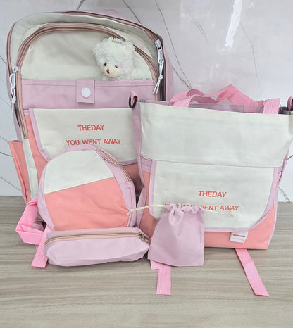 SET DE MOCHILA COREANA OSITO 5 PIEZAS LILA