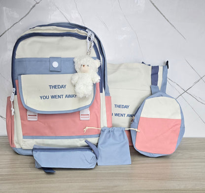 SET DE MOCHILA COREANA OSITO 5 PIEZAS LILA
